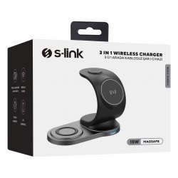 S-link SW-CWF59 Telefon Kulaklık Akıllı Saat 3in 1 Magsafe Siyah Kablosuz Şarj Cihazı