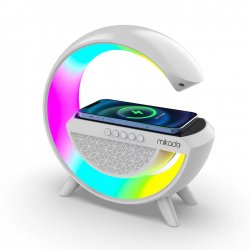 Promosyon Mikado MD-G111 Beyaz 10W 1800mAh BT/TF/USB/15W Wireless Şarj RGB Işıklı Speaker