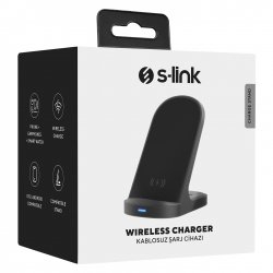 S-link SL-CW05 Mobil Telefon Uyumlu 15W LED Logo PRM Siyah Kablosuz Şarj Cihazı